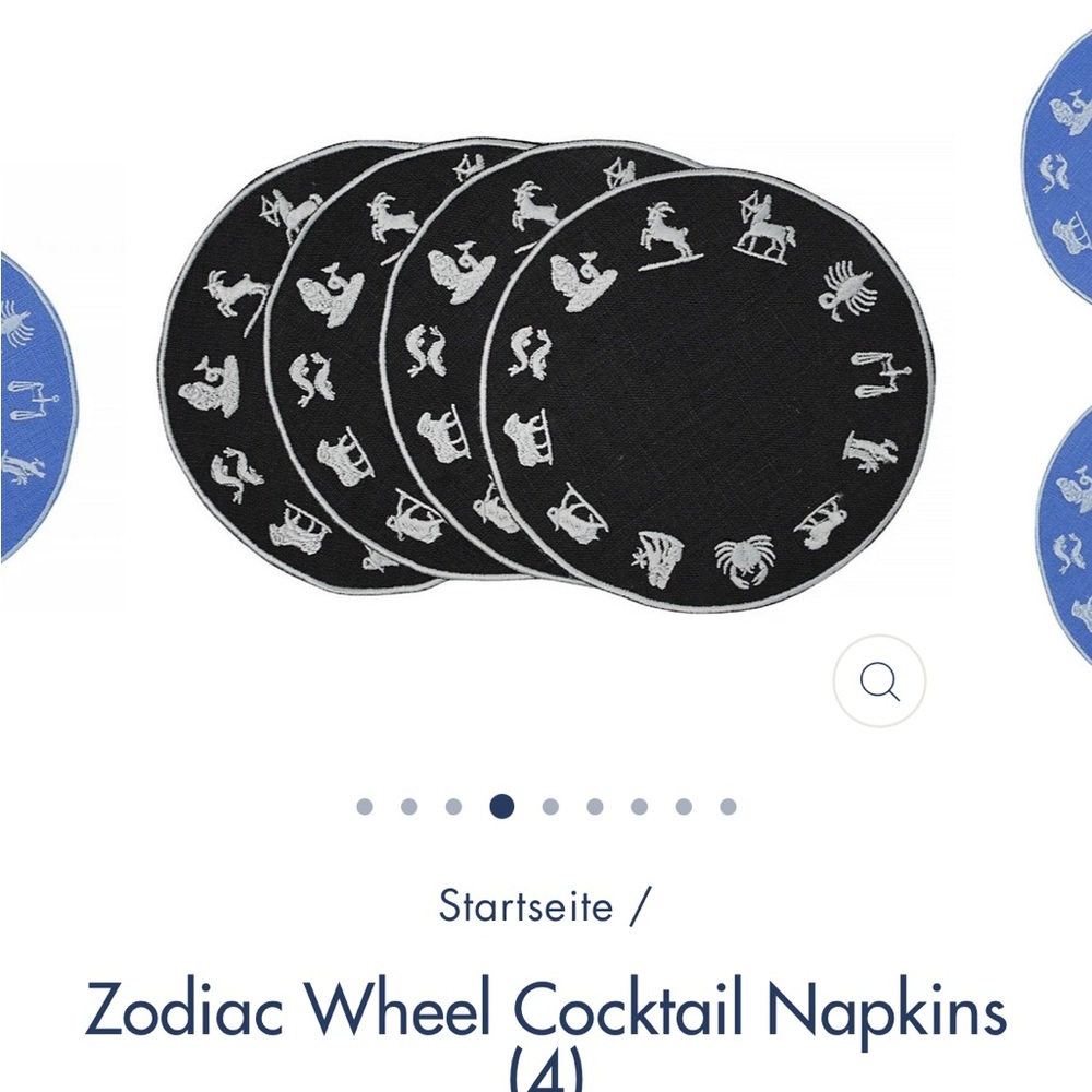 NWT Zodiac Wheel Cocktail Napkins - Black
